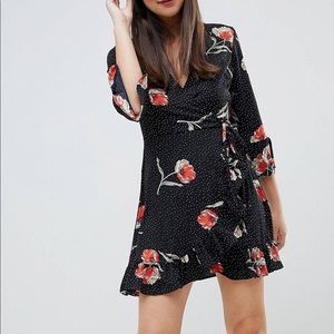 Polka Dot Ruffle Wrap Dress